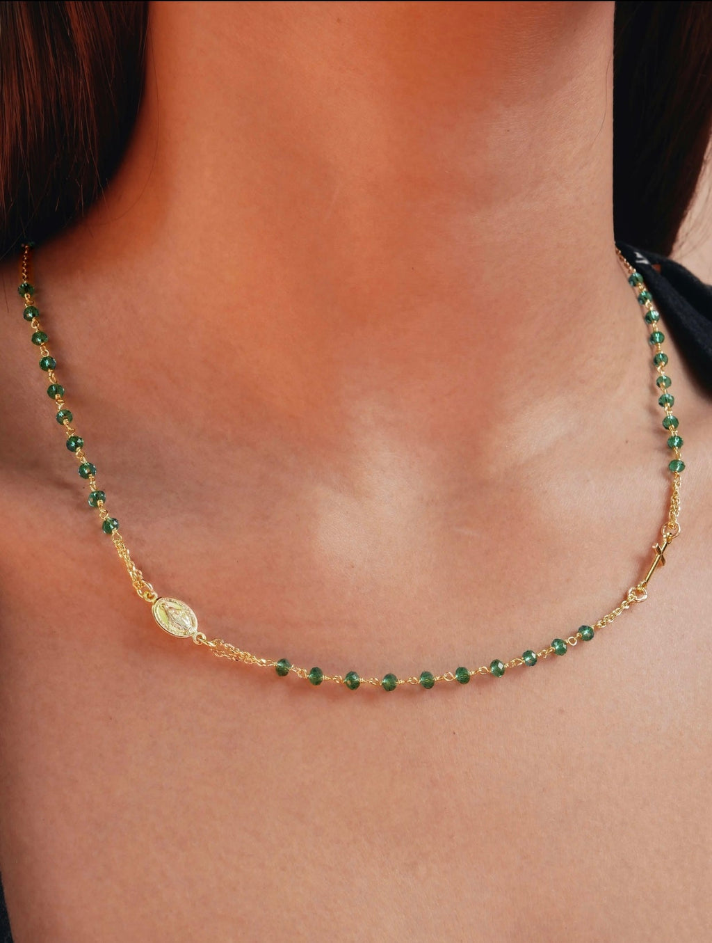 ROSARY Necklace with Green Crystals
