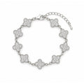 Vera Luce Silver Stainless Steel Clover Charm Bracelet with Cubic Zirconia