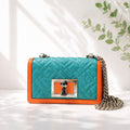 Turquoise/Melon Small Full Flap Handbag
