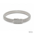 Vera Luce 925 Sterling Silver Ribbed Bracelet with Cubic Zirconia Clasp