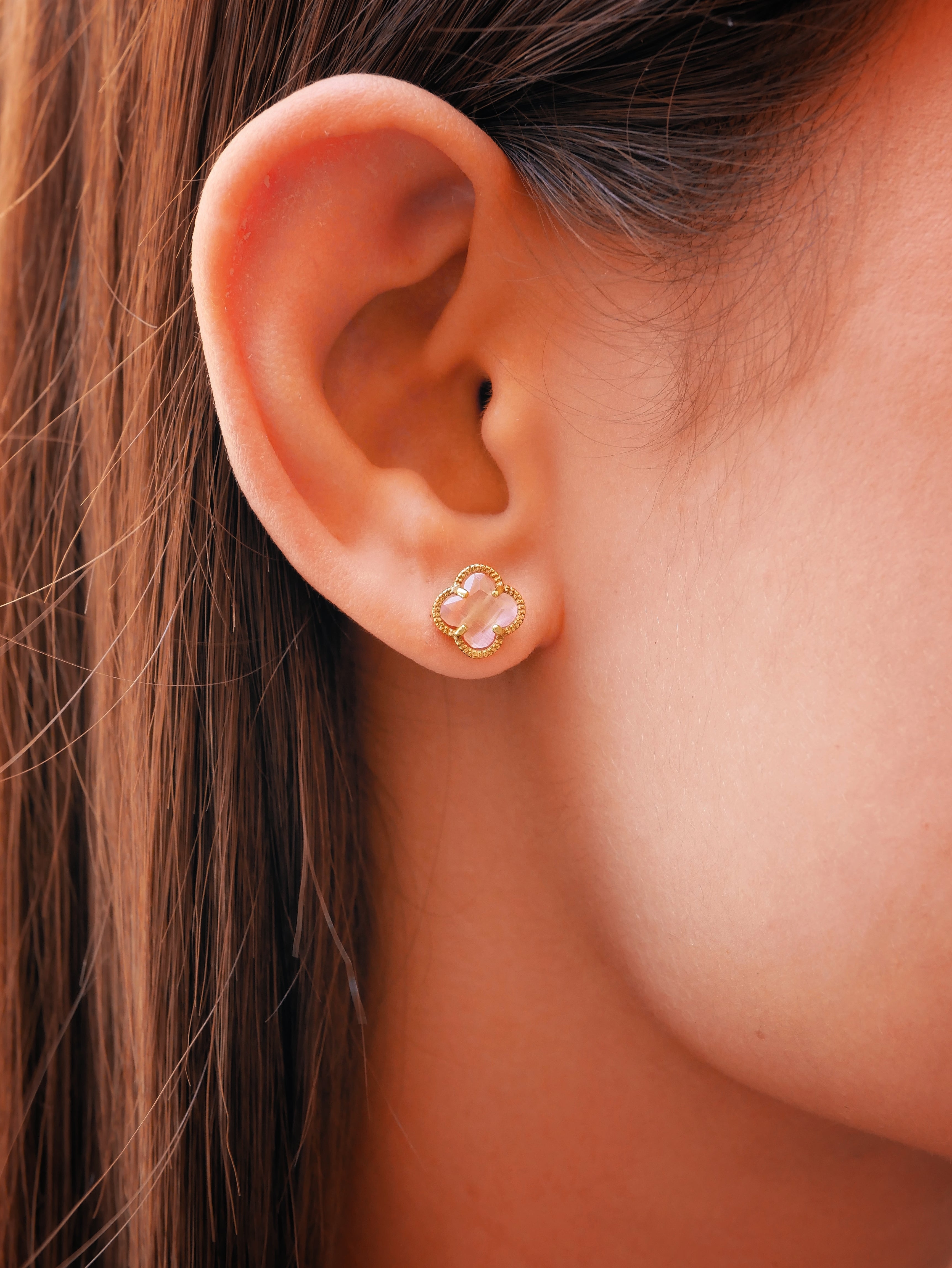 Clover | Earrings with Pink Quartz