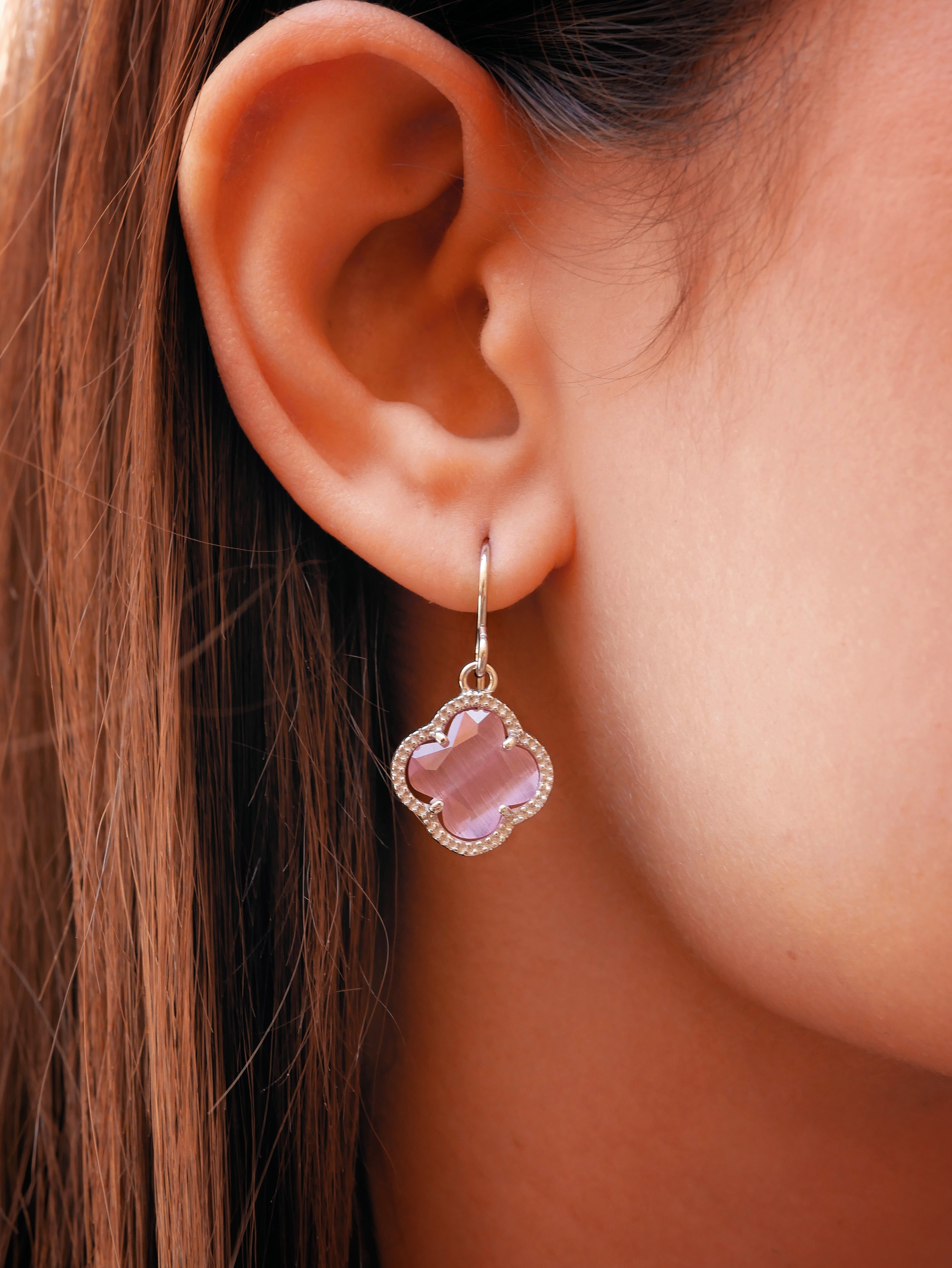 Clover | Earrings with Pink Quartz
