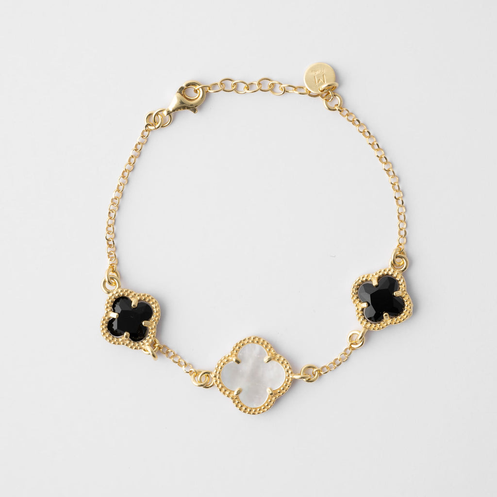 Clover | Bracelet with Black Quartz and Mother of Pearl