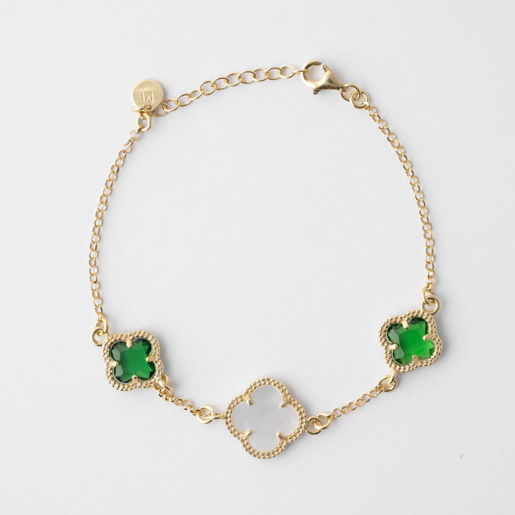 Clover | Bracelet with Emerald Quartz and Mother of Pearl