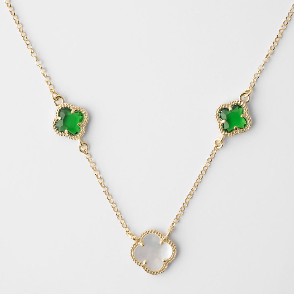 Clover | Necklace with Emerald quartz and Mother of Pearl