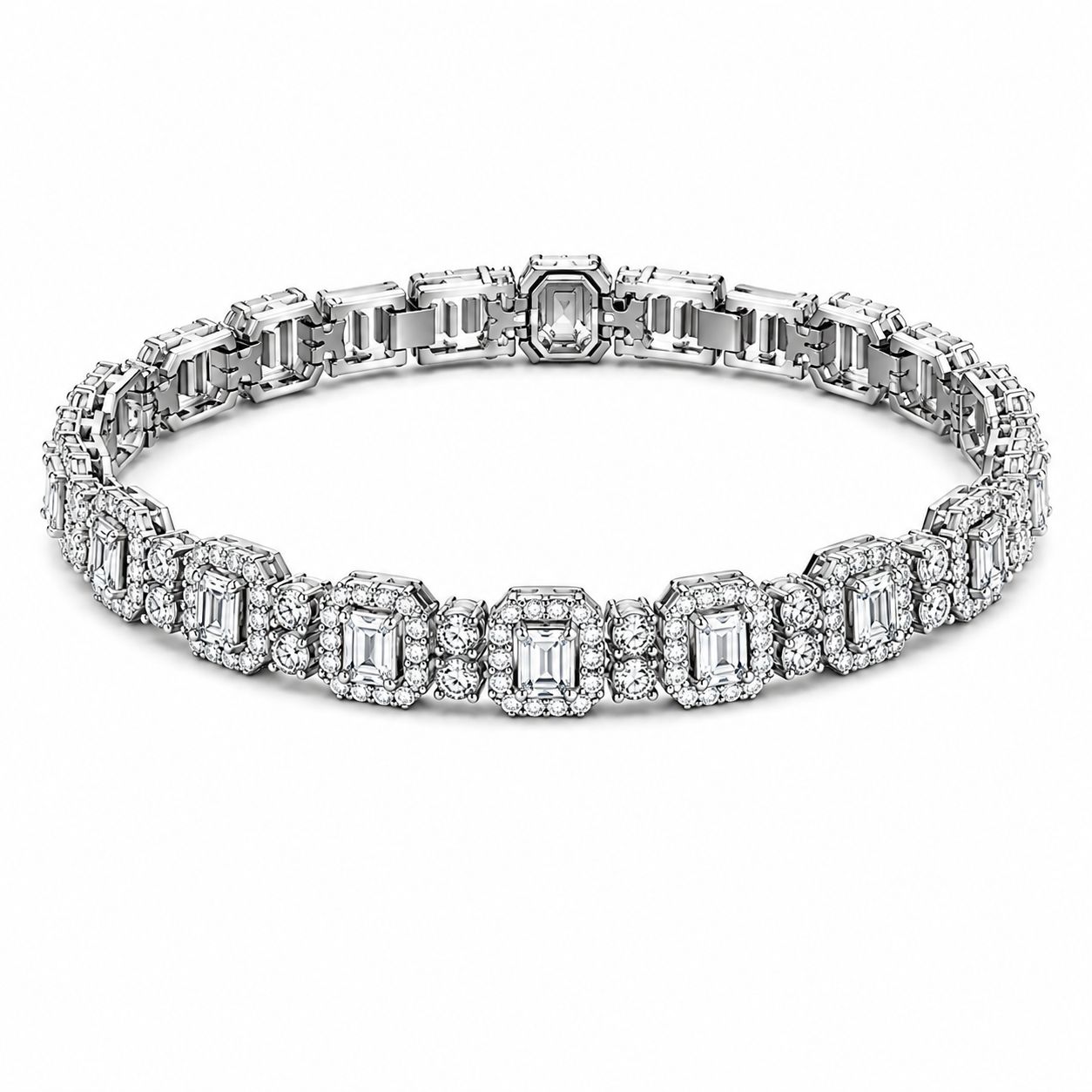 Vera Luce Silver Stainless Steel Baguette Tennis CZ Bangle Bracelet