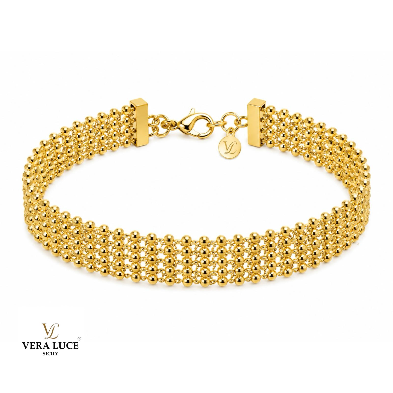 Vera Luce Hand Made in Italy 925 Sterling Silver with Gold PVD coated Bead Bracelet