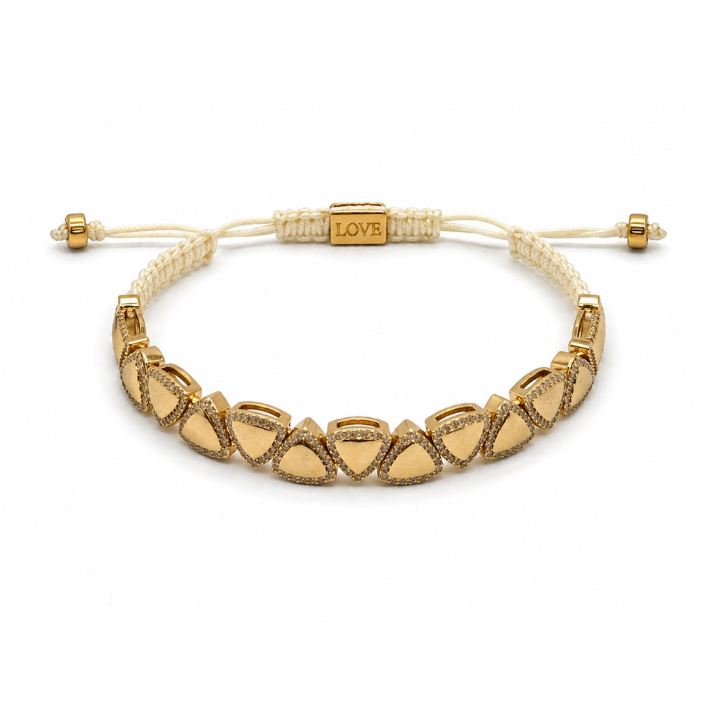 Vera Luce Gold Stainless Steel Geometric Triangle Adjustable Bracelet with Cubic Zirconia