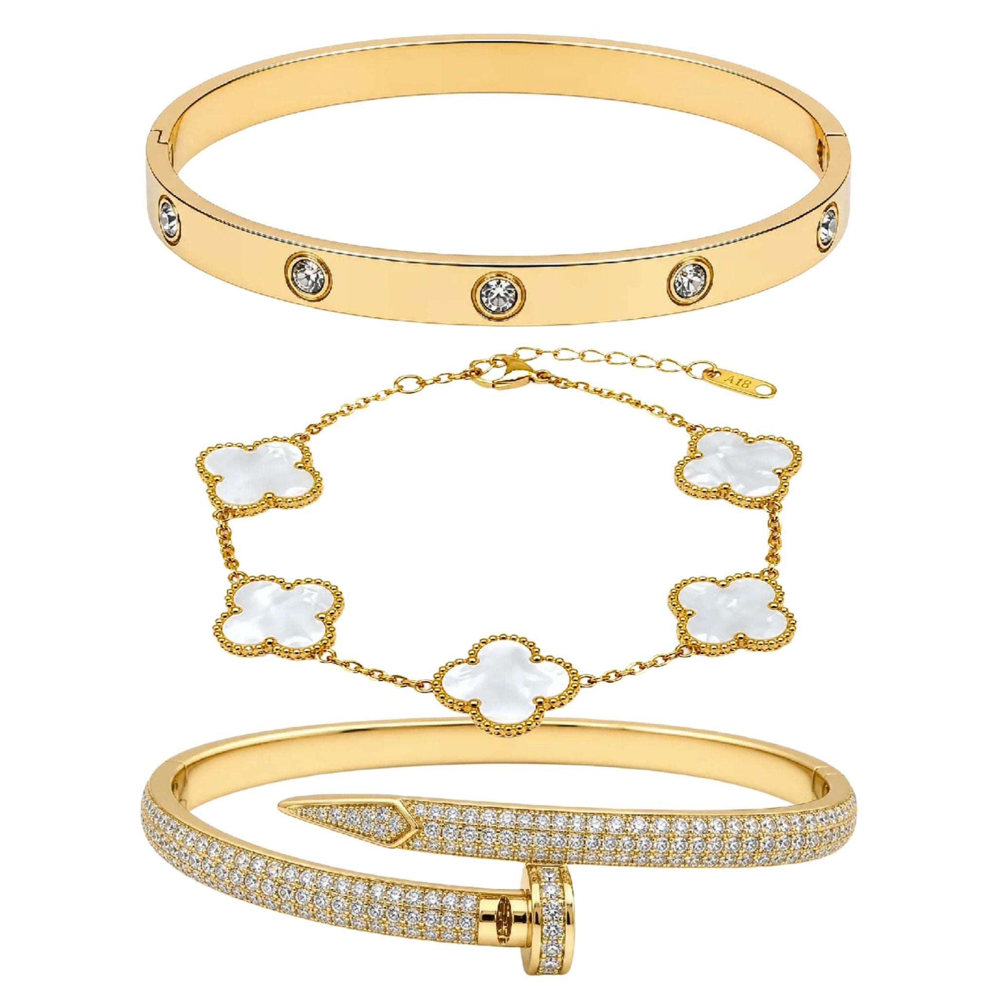 Vera Luce Gold Stainless Steel Three-Piece Bracelet Stack