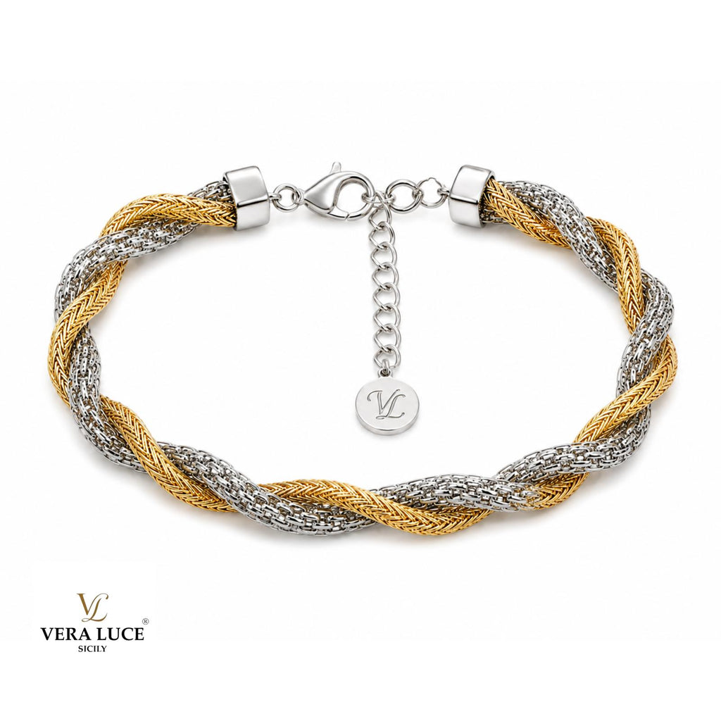 Vera Luce Hand Made in Italy 925 Sterling Silver Two-Tone Twisted Bracelet