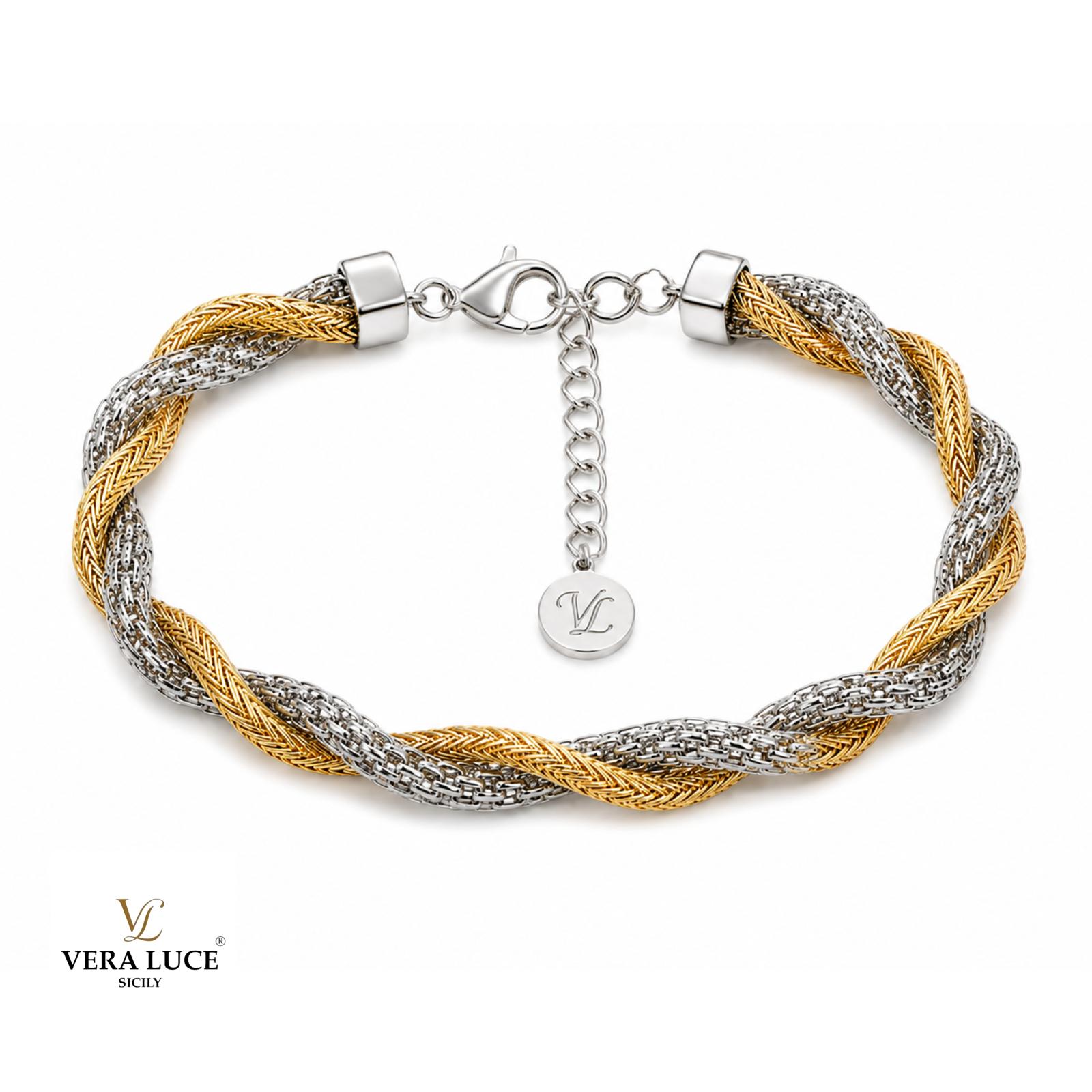Vera Luce Hand Made in Italy 925 Sterling Silver Two-Tone Twisted Bracelet