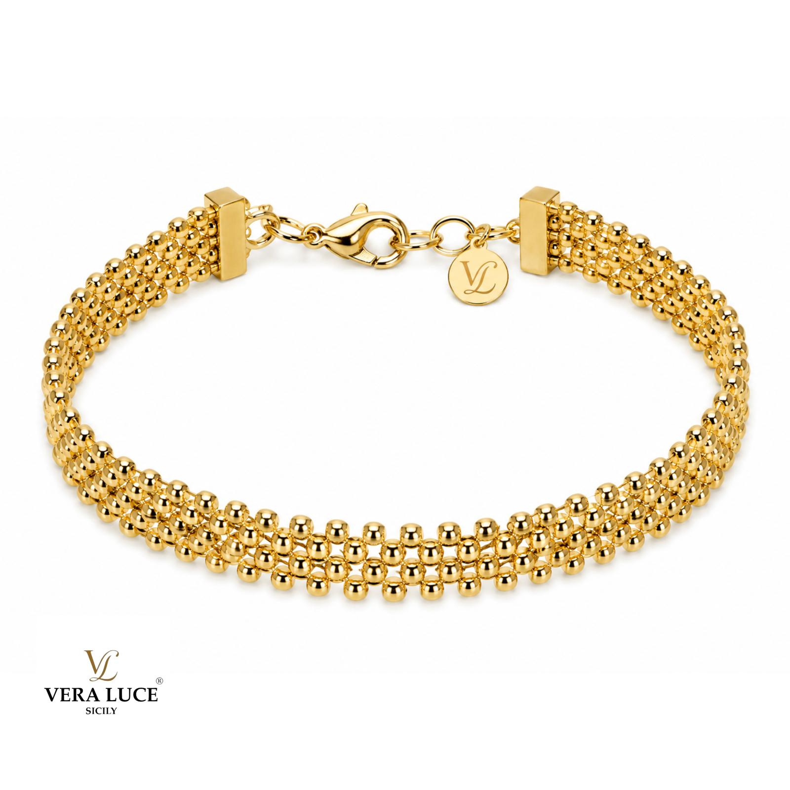 Vera Luce Hand Made In Italy 925 Sterling Silver with Gold PVD coated Bead Bracelet