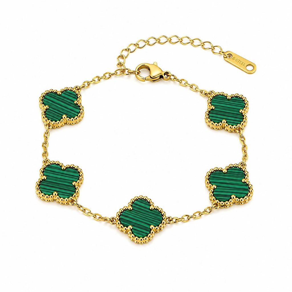 Vera Luce Gold Stainless Steel Green Clover Charm Bracelet