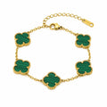 Vera Luce Gold Stainless Steel Green Clover Charm Bracelet