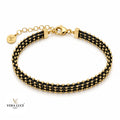 Vera Luce Hand Made in Italy 925 Sterling Silver Black & Gold Beaded Bracelet