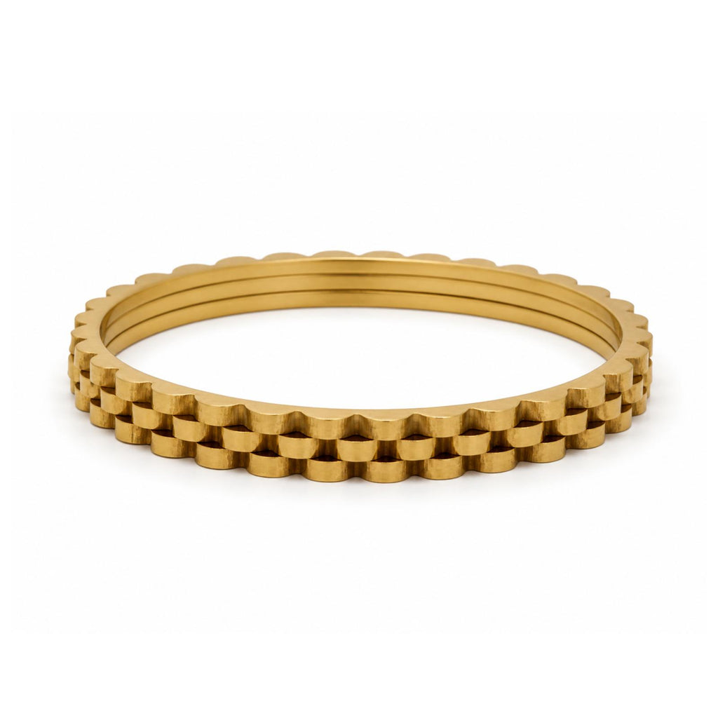 Vera Luce Gold Stainless Steel Layered Textured Bangle