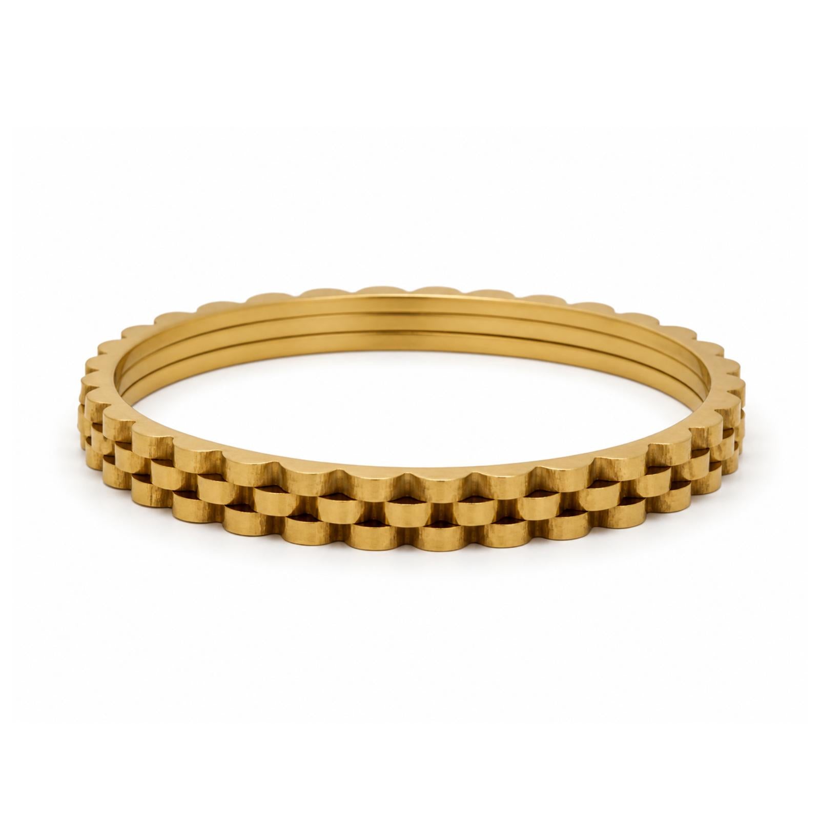 Vera Luce Gold Stainless Steel Layered Textured Bangle