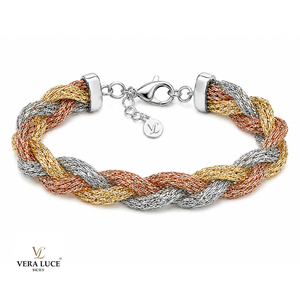 Vera Luce Hand Made in Italy 925 Sterling Silver Tri-Colour Braided Bracelet
