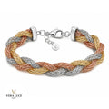Vera Luce Hand Made in Italy 925 Sterling Silver Tri-Colour Braided Bracelet