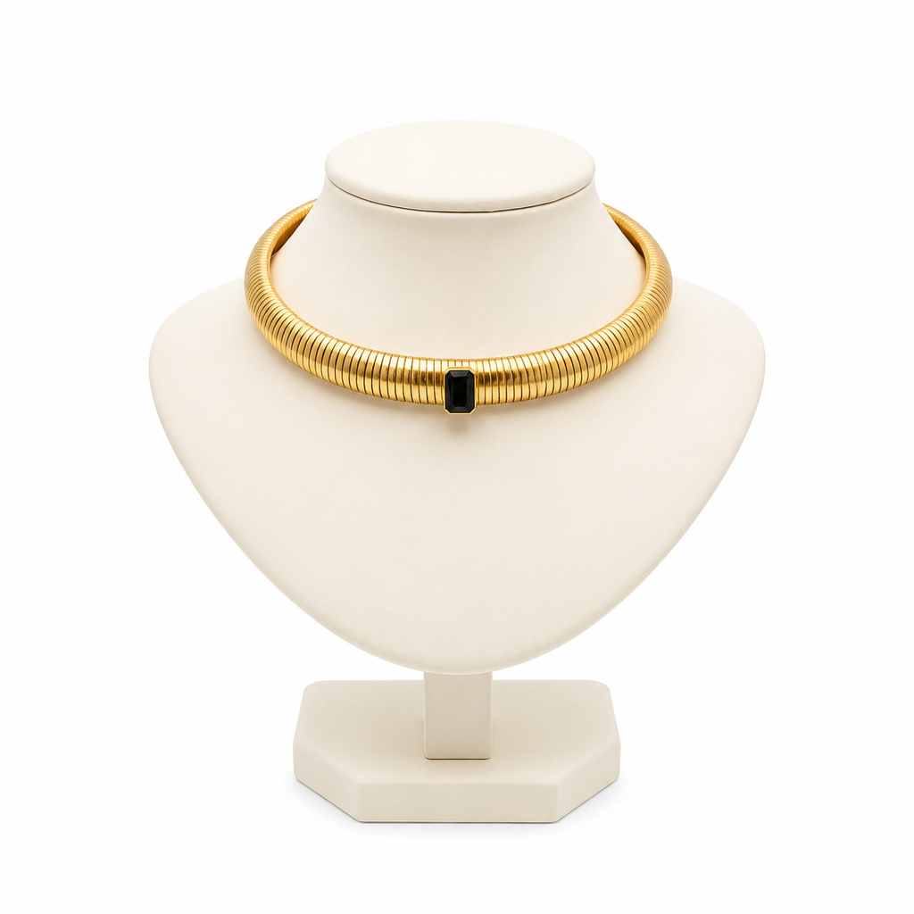 BLACK STONE TUBOGAS COLLAR CHOKER NECKLACE