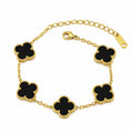 Vera Luce Gold Stainless Steel Black Clover Charm Bracelet