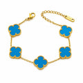 Vera Luce Gold Stainless Steel Light Blue Clover Charm Bracelet