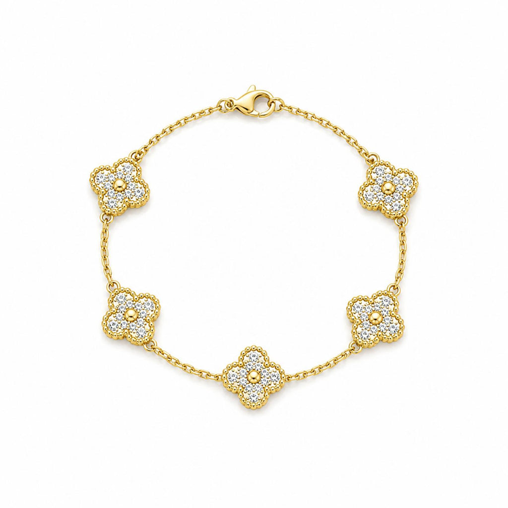 Vera Luce Gold Stainless Steel Clover Charm Bracelet with Cubic Zirconia