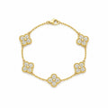 Vera Luce Gold Stainless Steel Clover Charm Bracelet with Cubic Zirconia