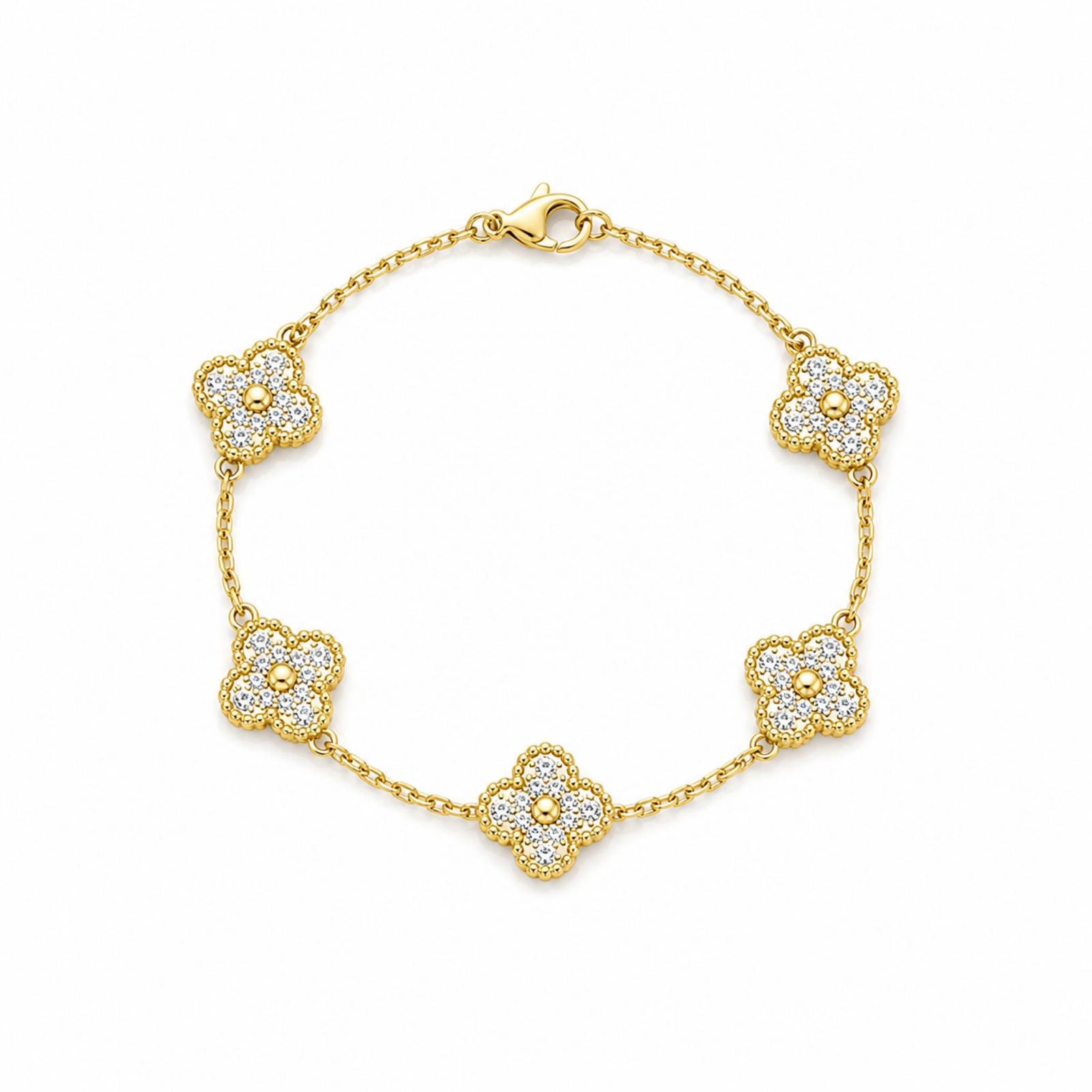 Vera Luce Gold Stainless Steel Clover Charm Bracelet with Cubic Zirconia