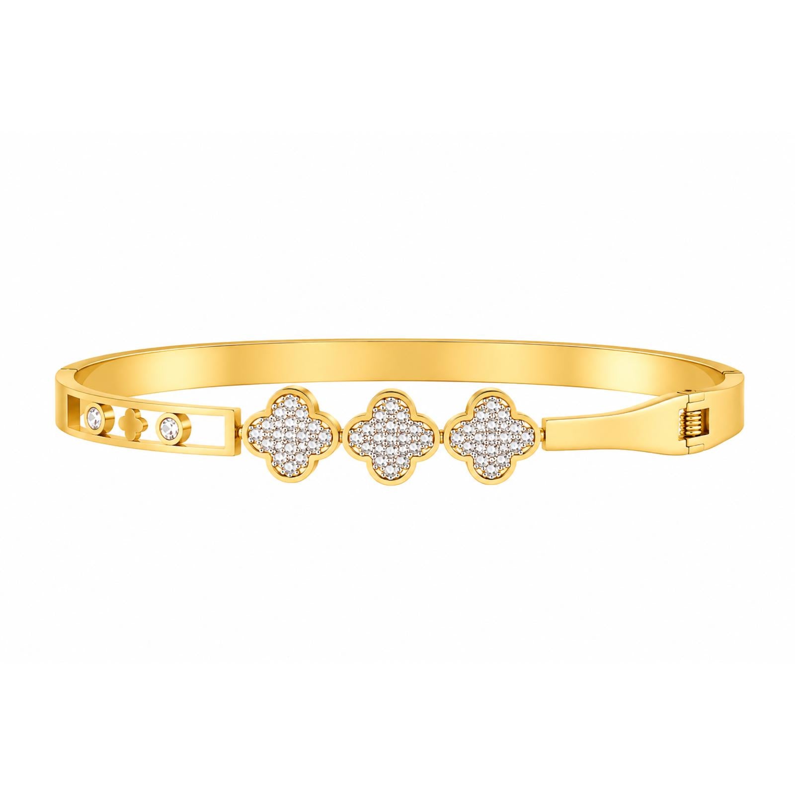 Vera Luce Gold Stainless Steel CZ Clover Bangle