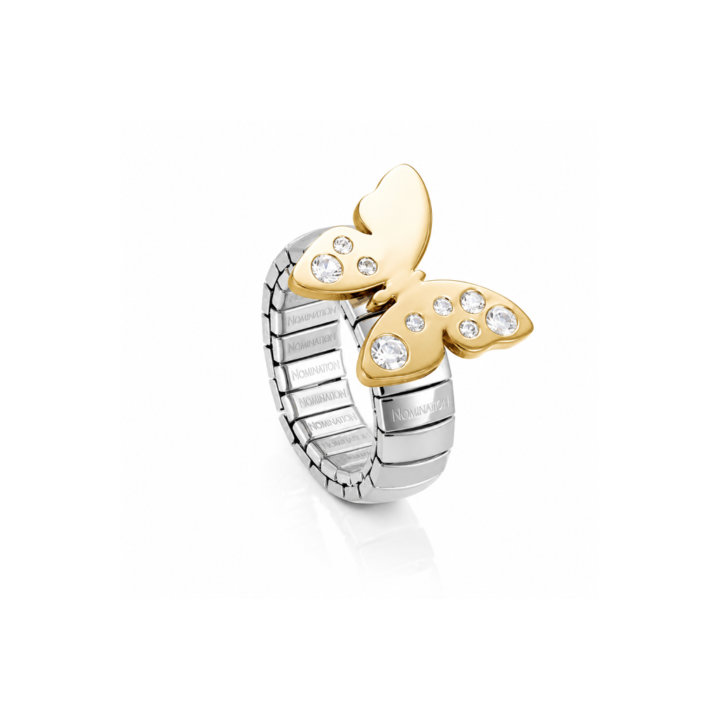 BUTTERFLY MEDIUM RINGS STEEL AND CUBIC ZIRCONIA