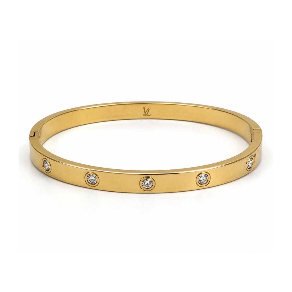 Vera Luce Classic Gold Stainless Steel Bangle with Cubic Zirconia