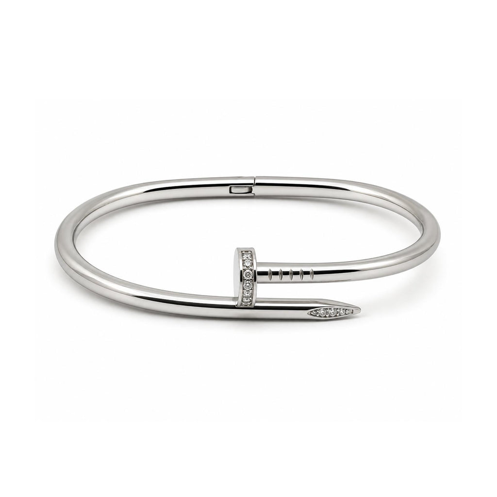 Vera Luce Silver Stainless Steel Nail Bangle with Cubic Zirconia