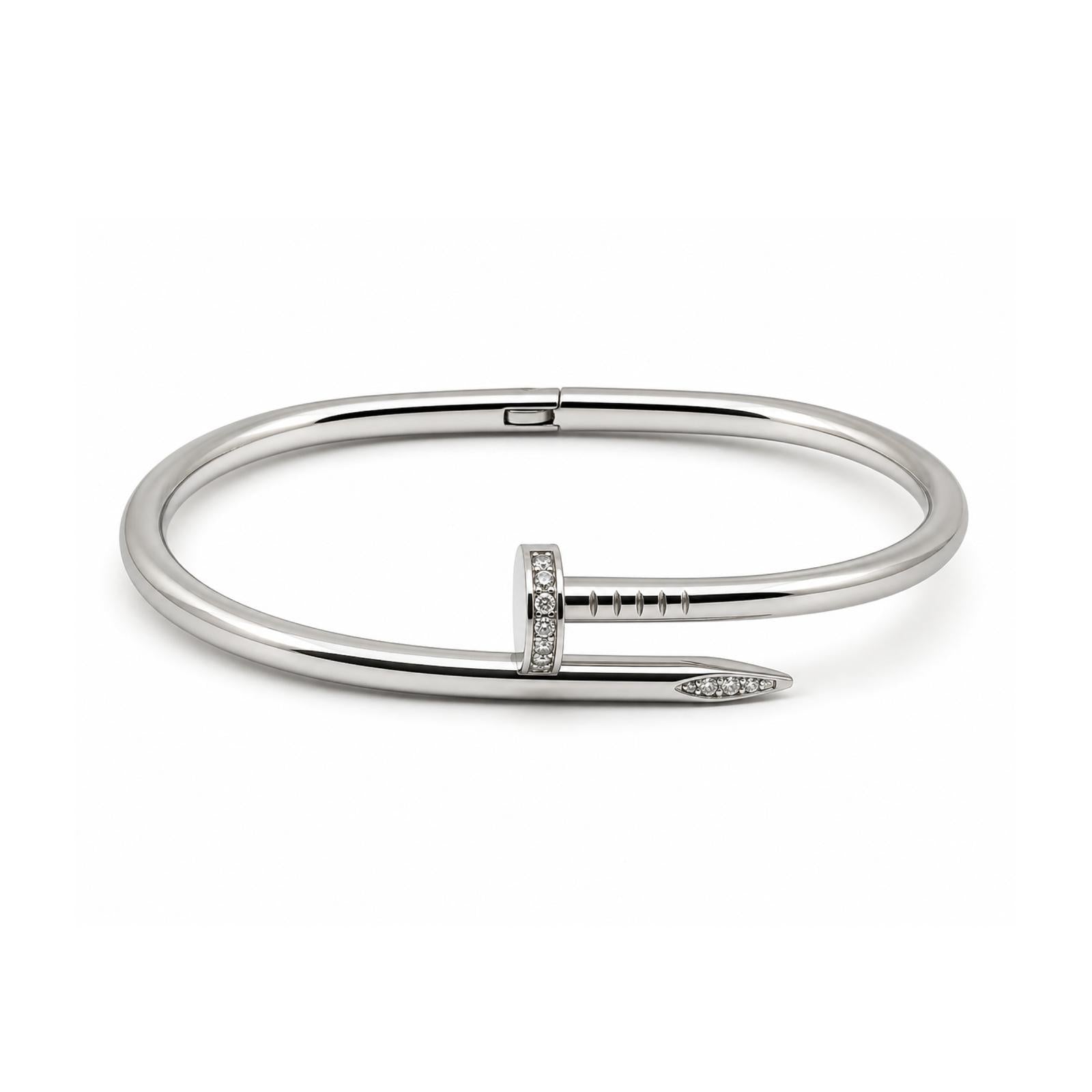 Vera Luce Silver Stainless Steel Nail Bangle with Cubic Zirconia