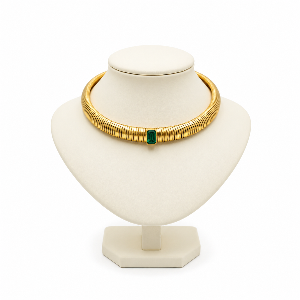 EMERALD GREEN STONE TUBOGAS COLLAR CHOKER NECKLACE