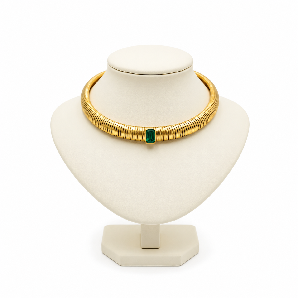 EMERALD GREEN STONE TUBOGAS COLLAR CHOKER NECKLACE