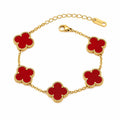 Vera Luce Gold Stainless Steel Red Clover Charm Bracelet