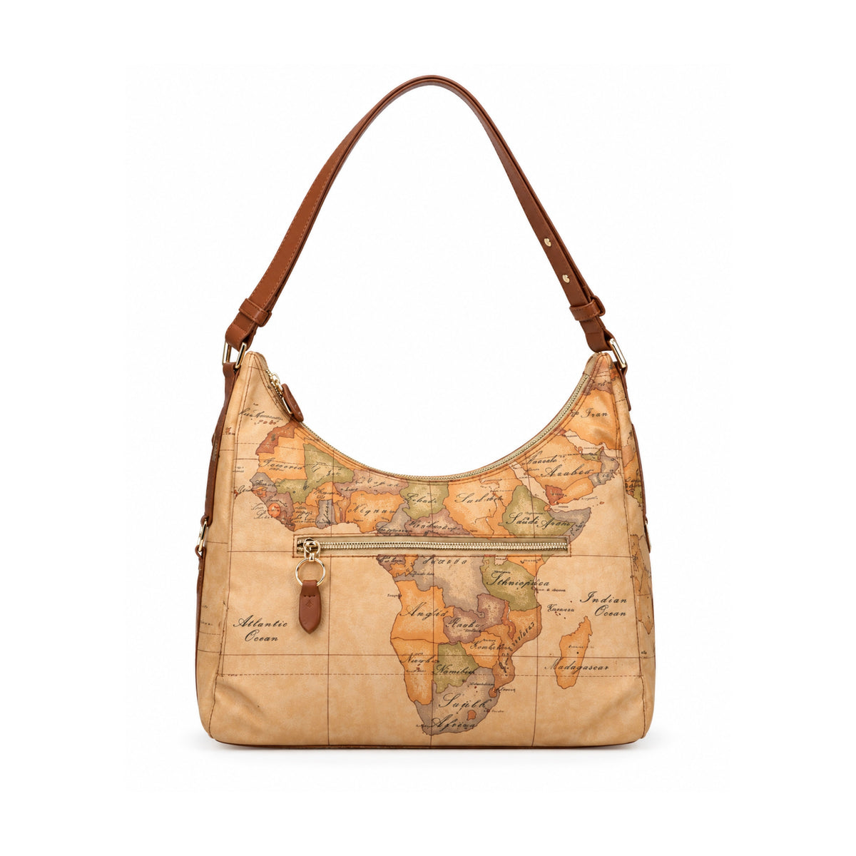 Alviero Martini Hobo Shoulder Bag Black - Shoulder Bags in Kuwait | حقيبة كتف هوبو سوداء بتفاصيل نقشة الخريطة (Geo