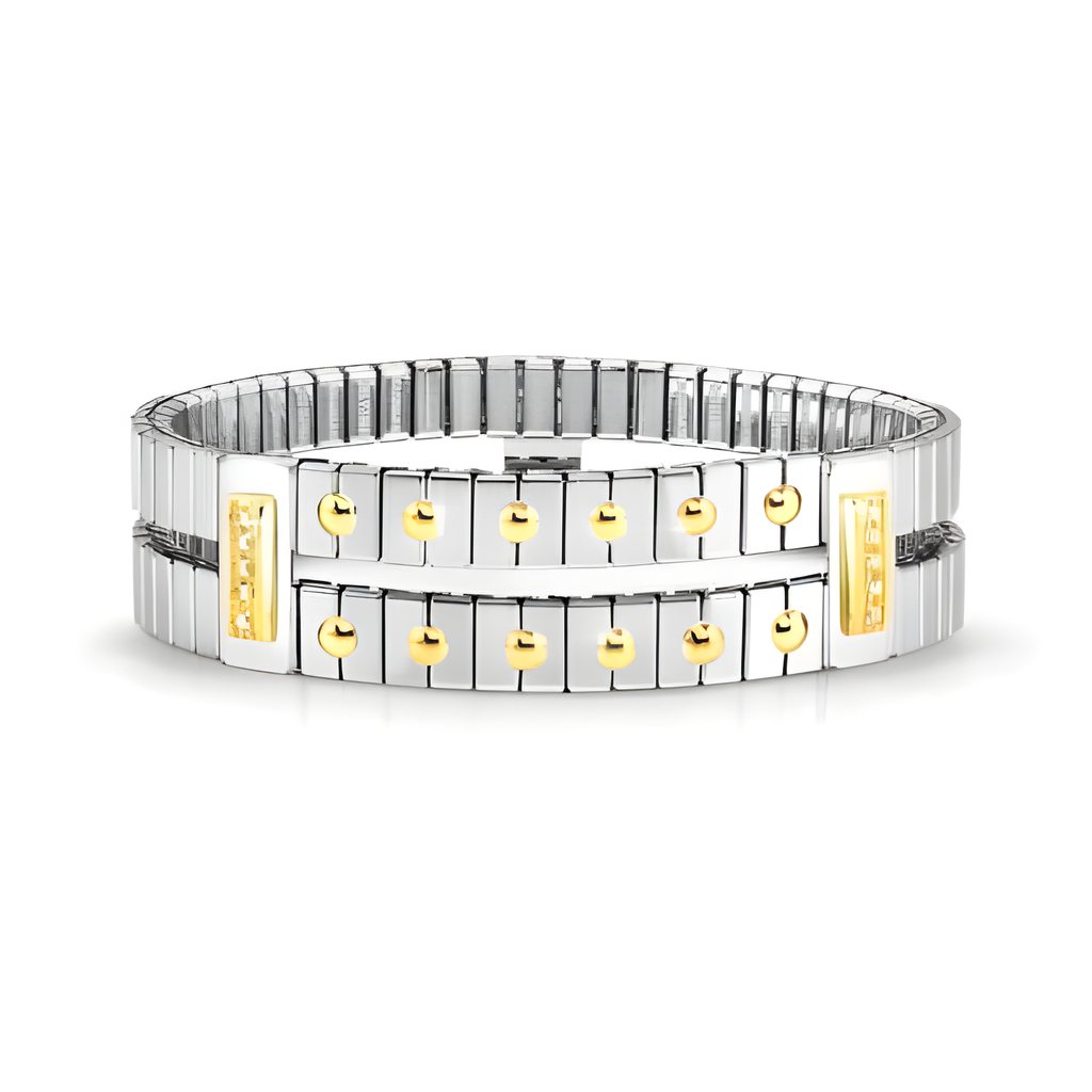 XTE BRACELET IN STAINLESS STEEL, 18K GOLD WITH CUBIC ZIRCONIA (DOTS)