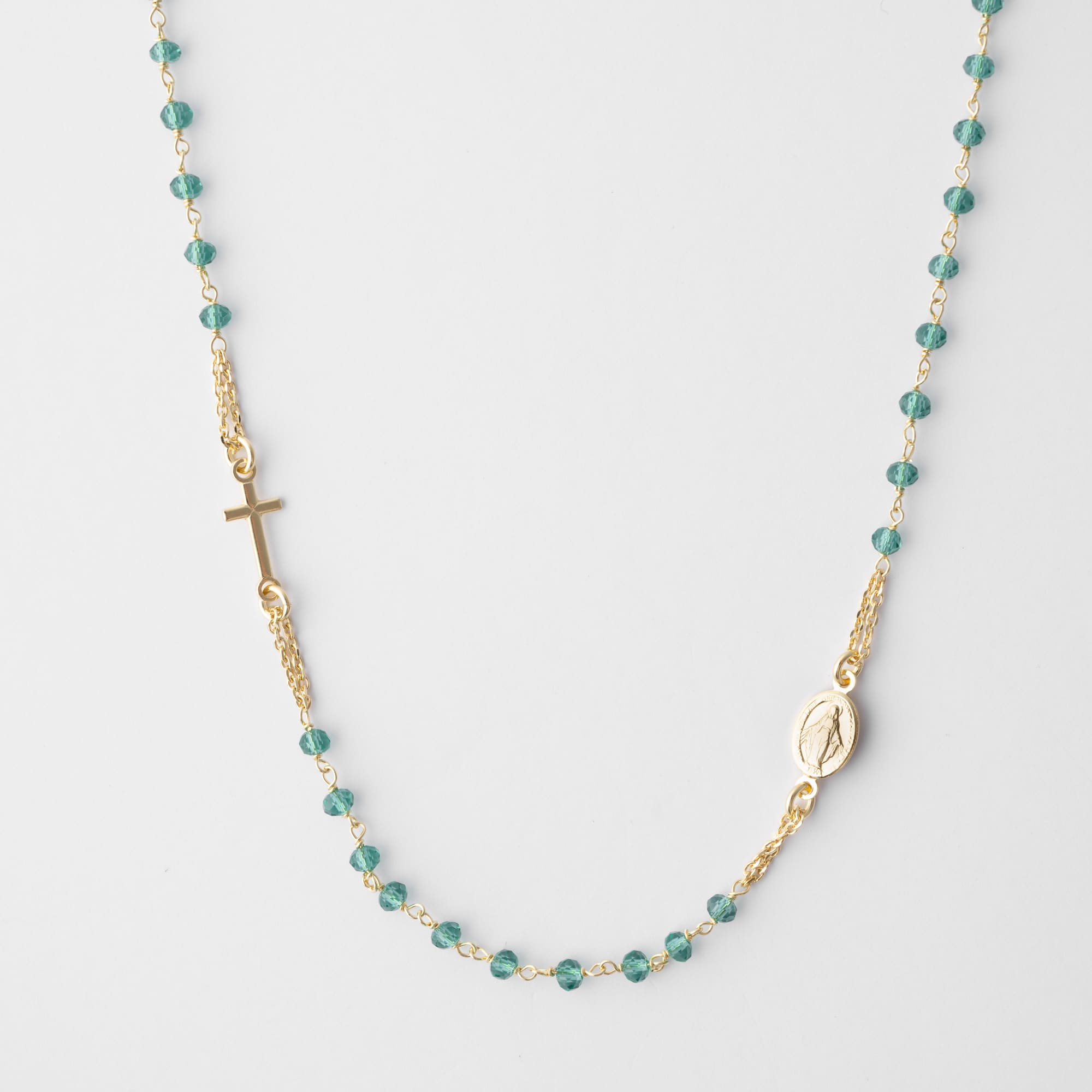 ROSARY Necklace with Green Crystals