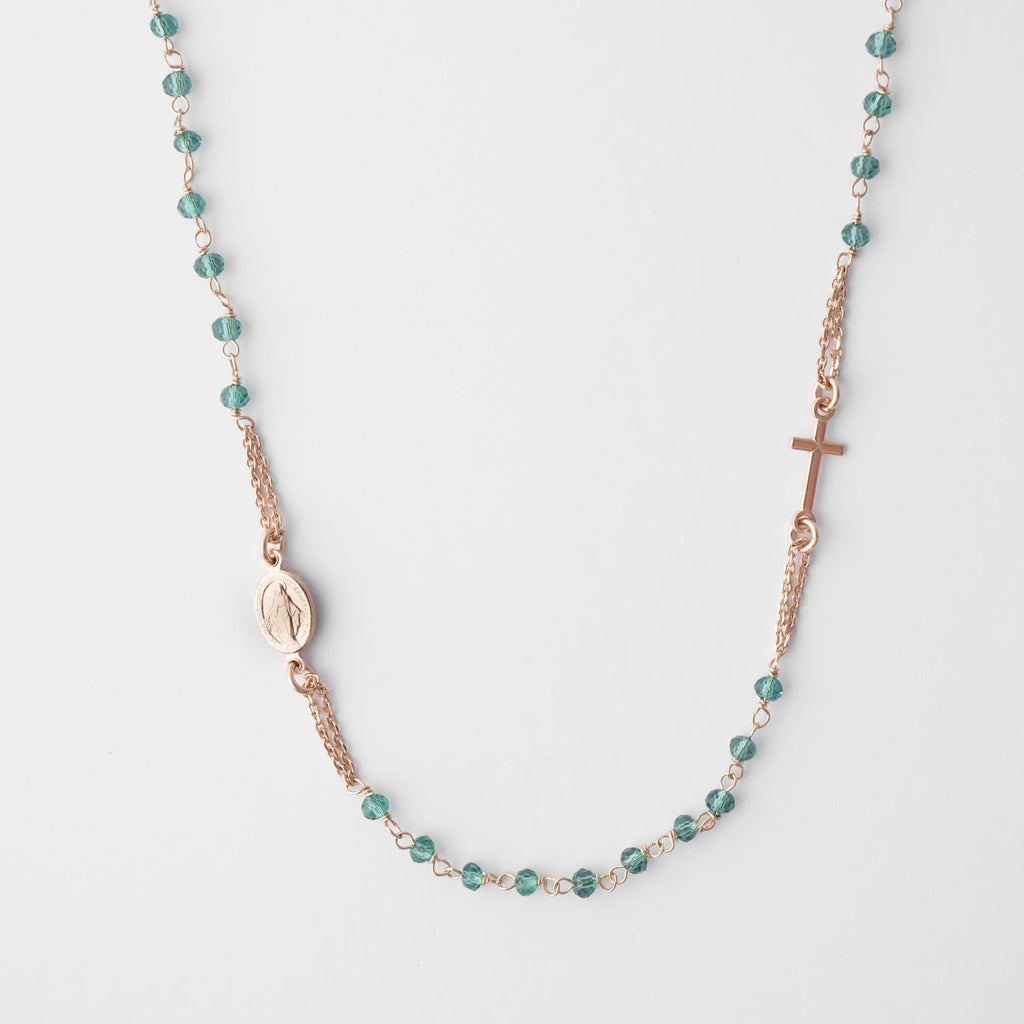ROSARY Necklace with Green Crystals