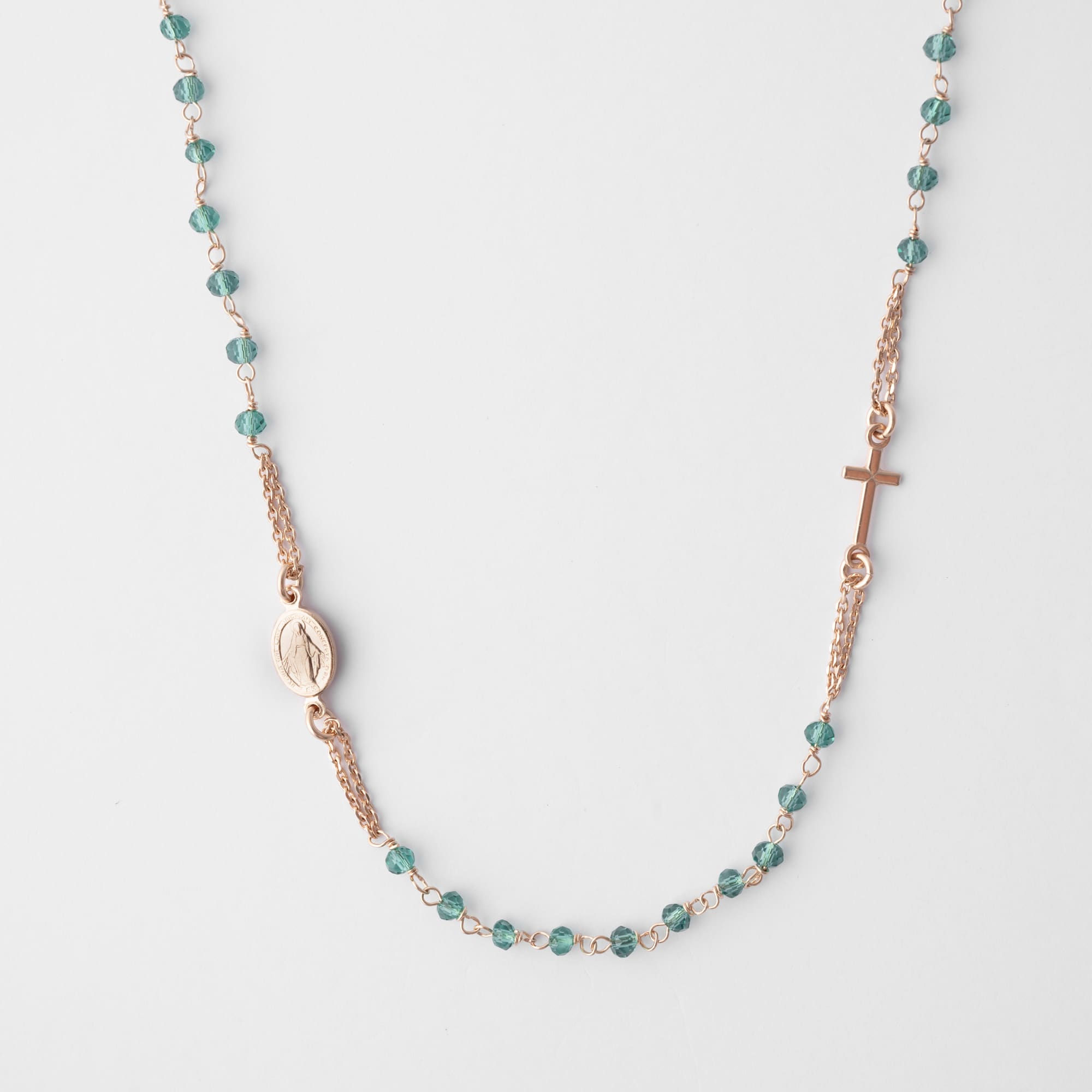 ROSARY Necklace with Green Crystals