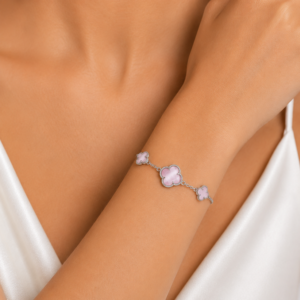 MORICONI - Clover | Bracelet with Pink Quartz