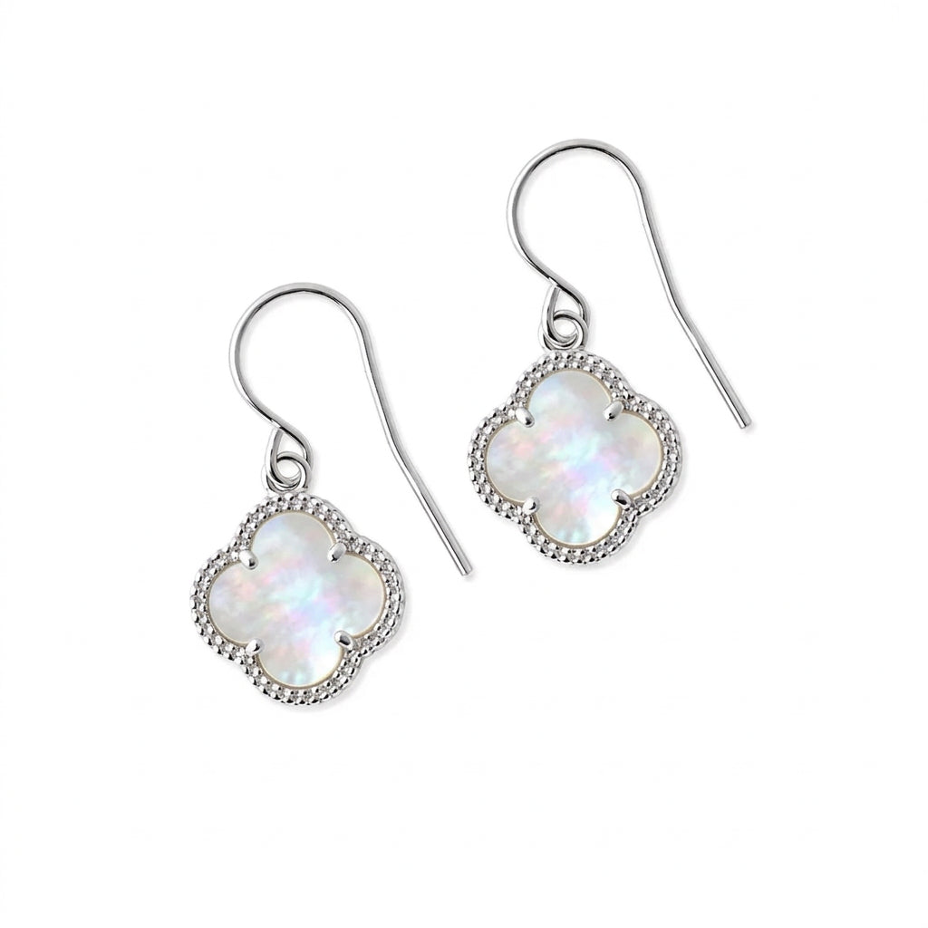Moriconi Clover | Earrings with Mother of Pearl - Earrings in Kuwait | أقراط كلوفر متدلية من الفضة عيار 925 وعرق اللؤلؤ