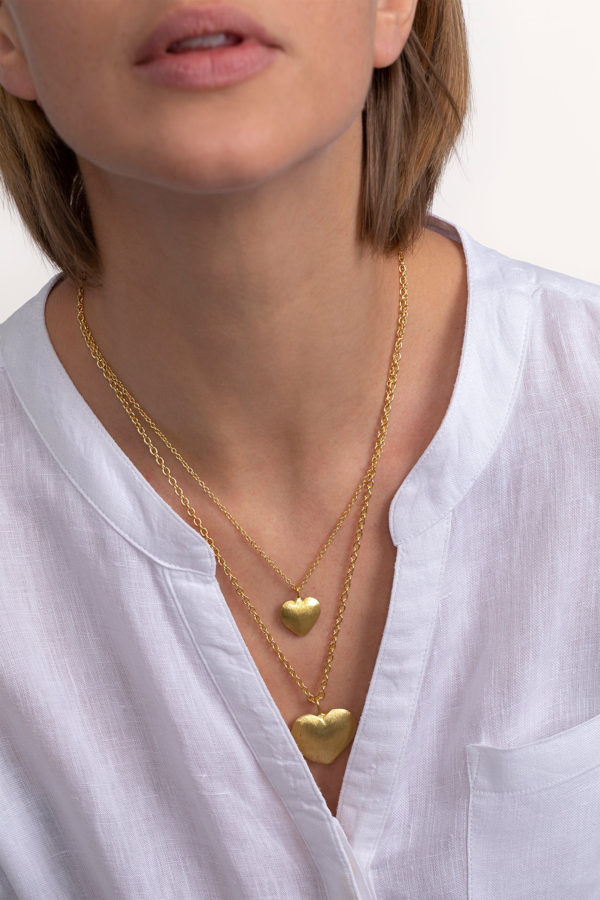 NECKLACE 2 CHAINS DOMED HEARTS