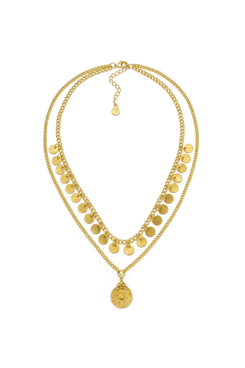 TWO CHAIN COIN/FLOWER NECKLACE