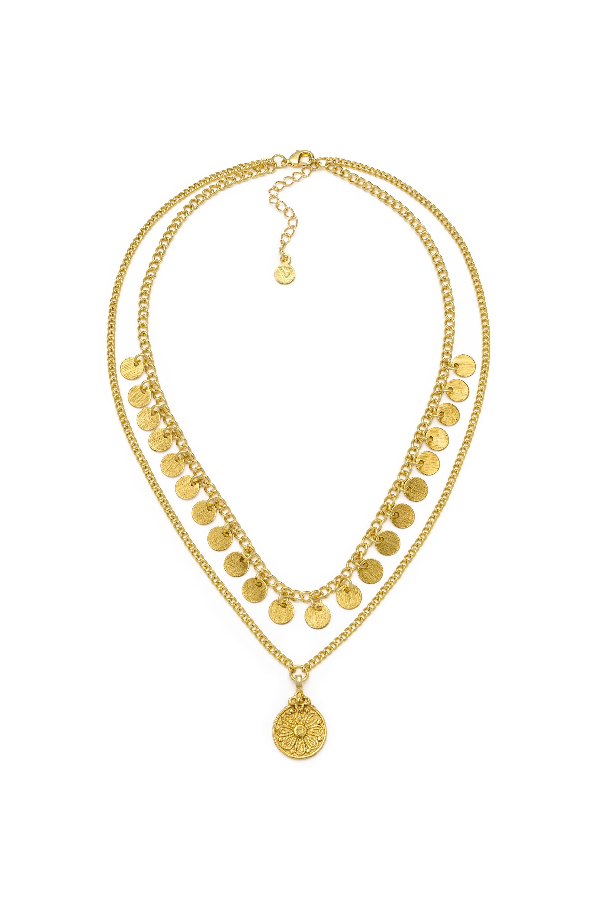 TWO CHAIN COIN/FLOWER NECKLACE