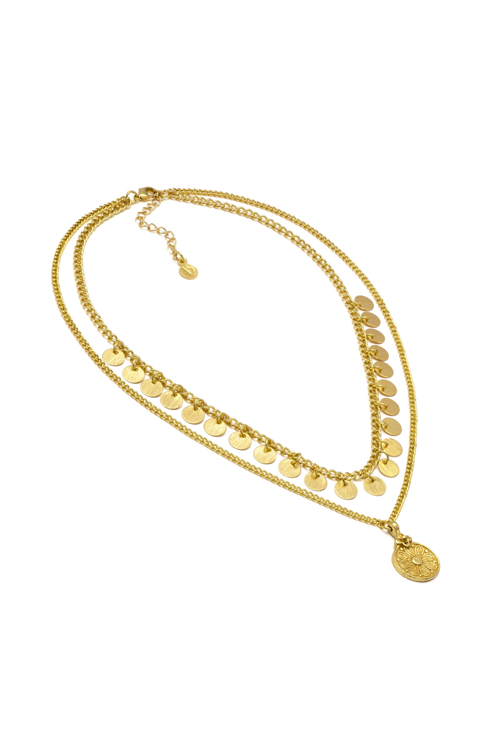 TWO CHAIN COIN/FLOWER NECKLACE