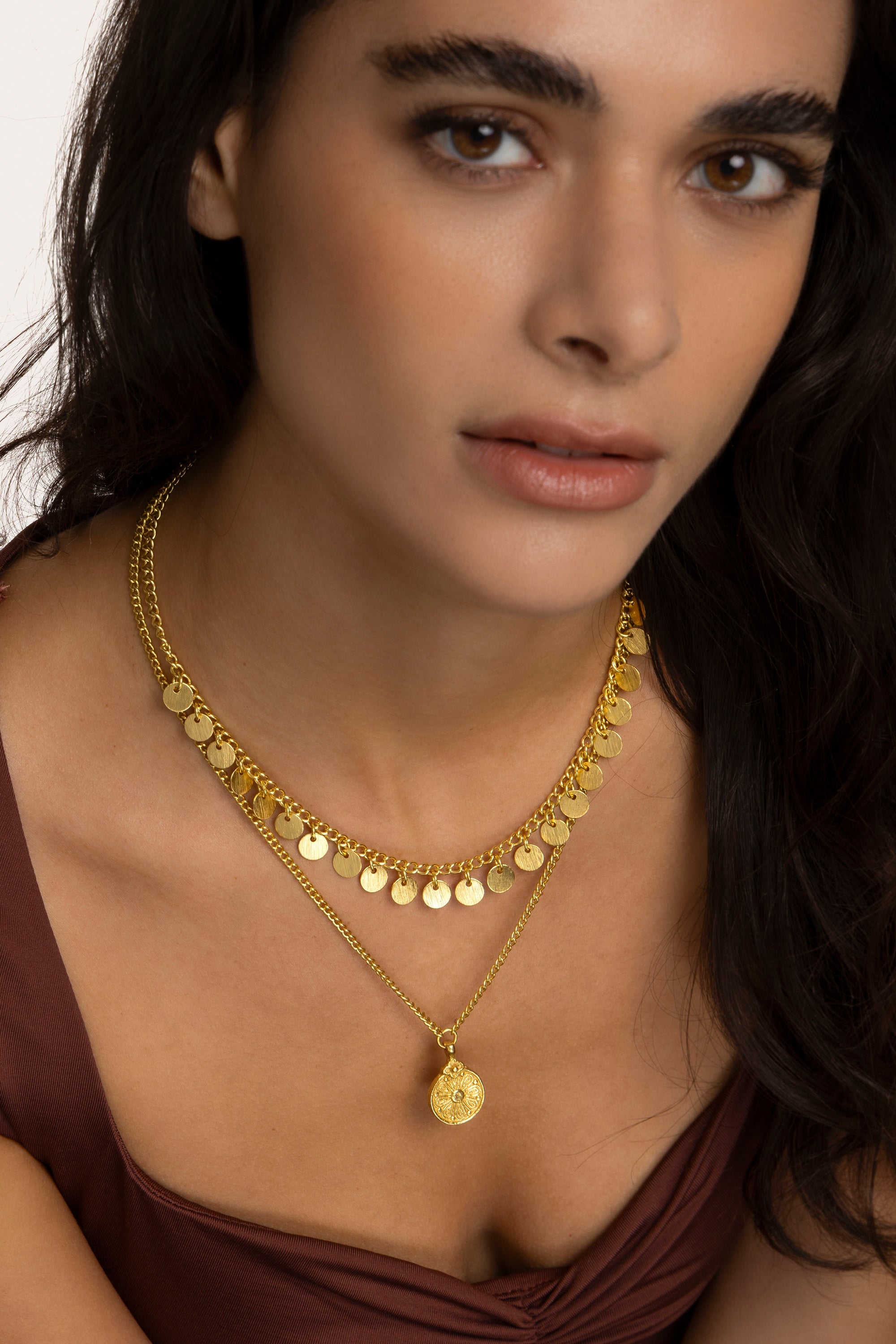 TWO CHAIN COIN/FLOWER NECKLACE