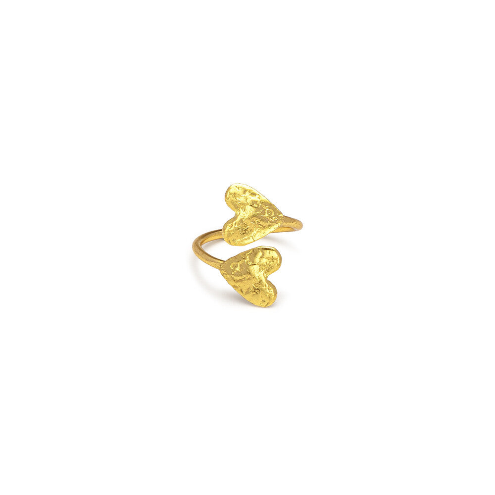 Vestopazzo Two Hearts Ring - Rings in Kuwait | خاتم مفتوح قابل للتعديل بتصميم قلبين - Saya
